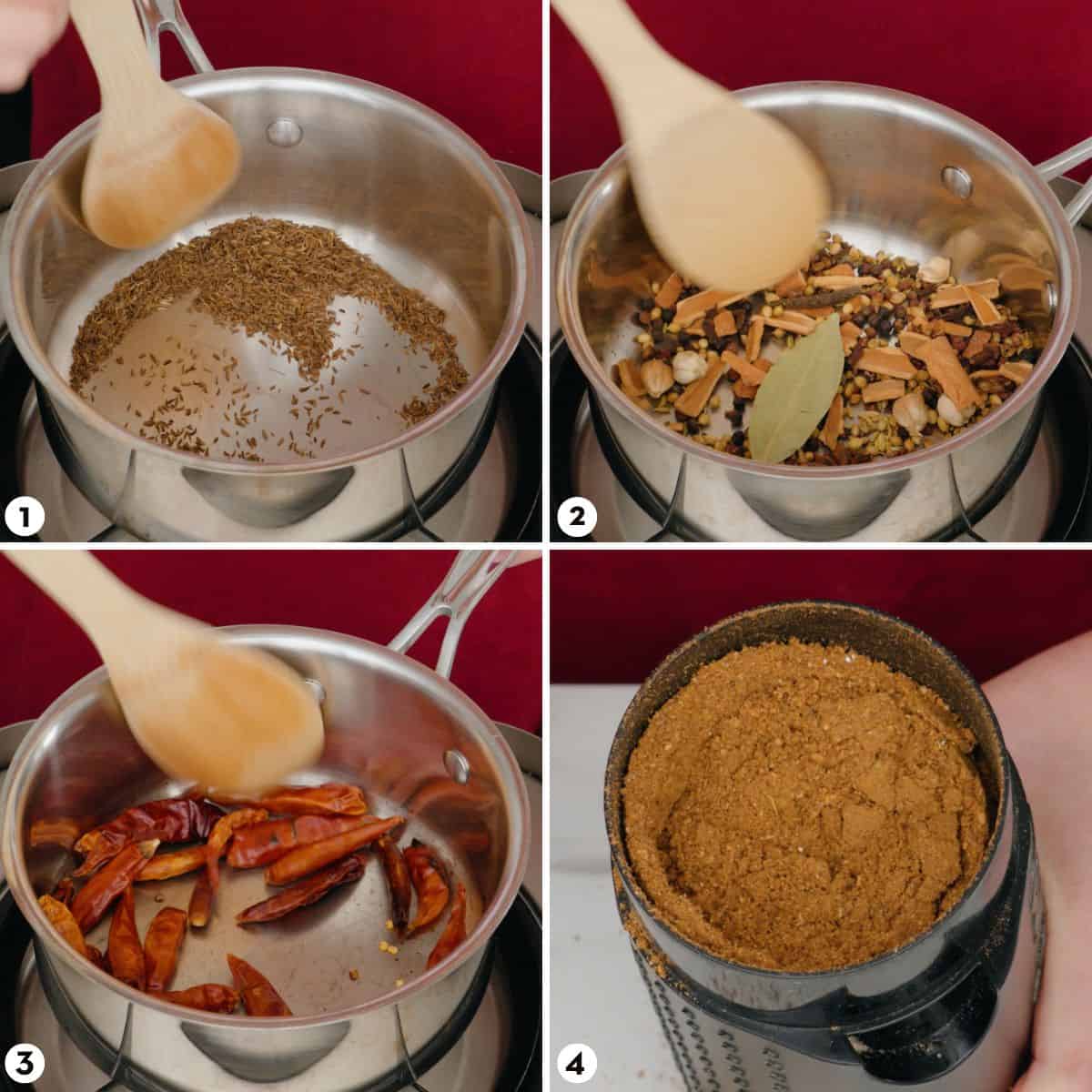process shots for making laab kua steps 1-4