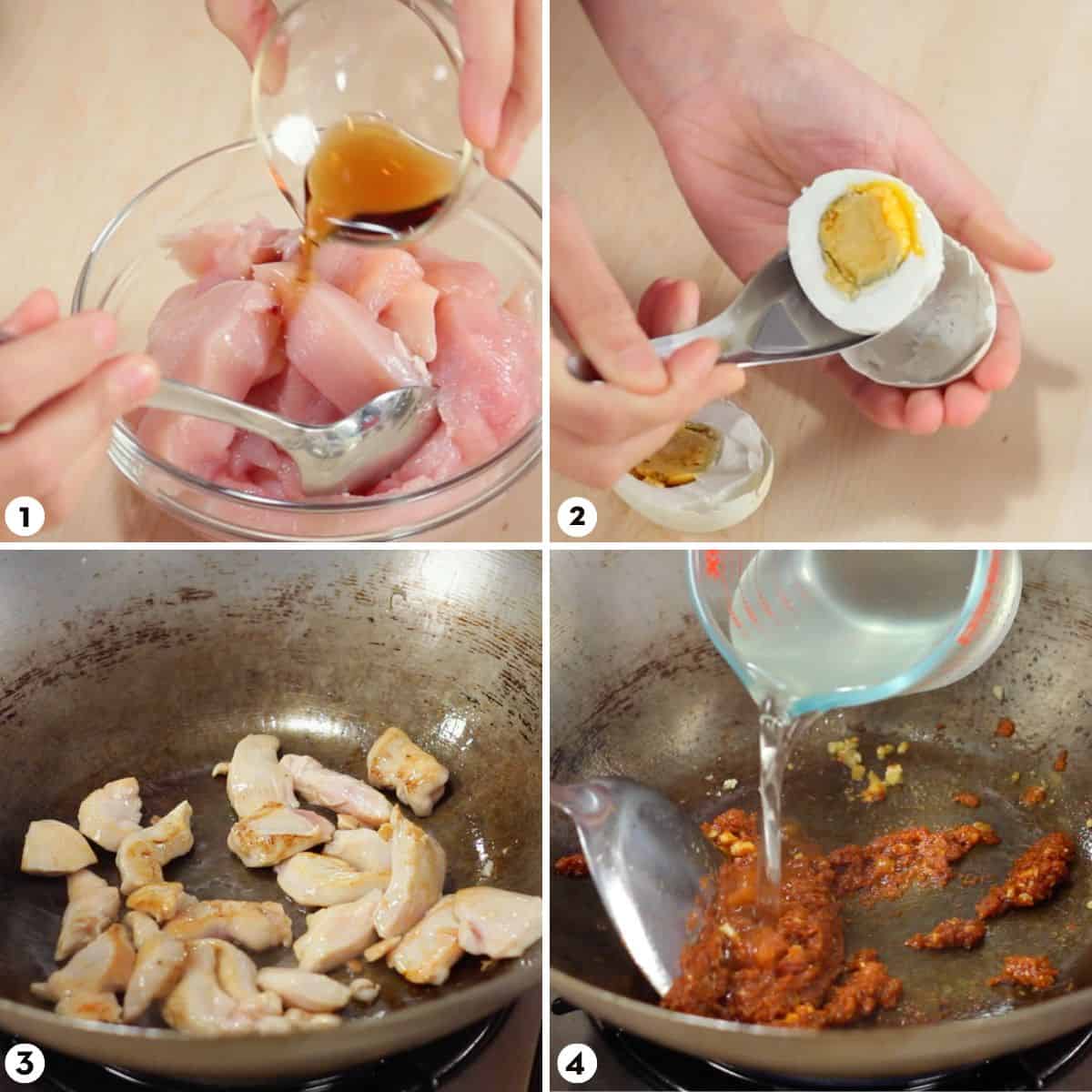 process shots for how to make pad prik king steps 1-4