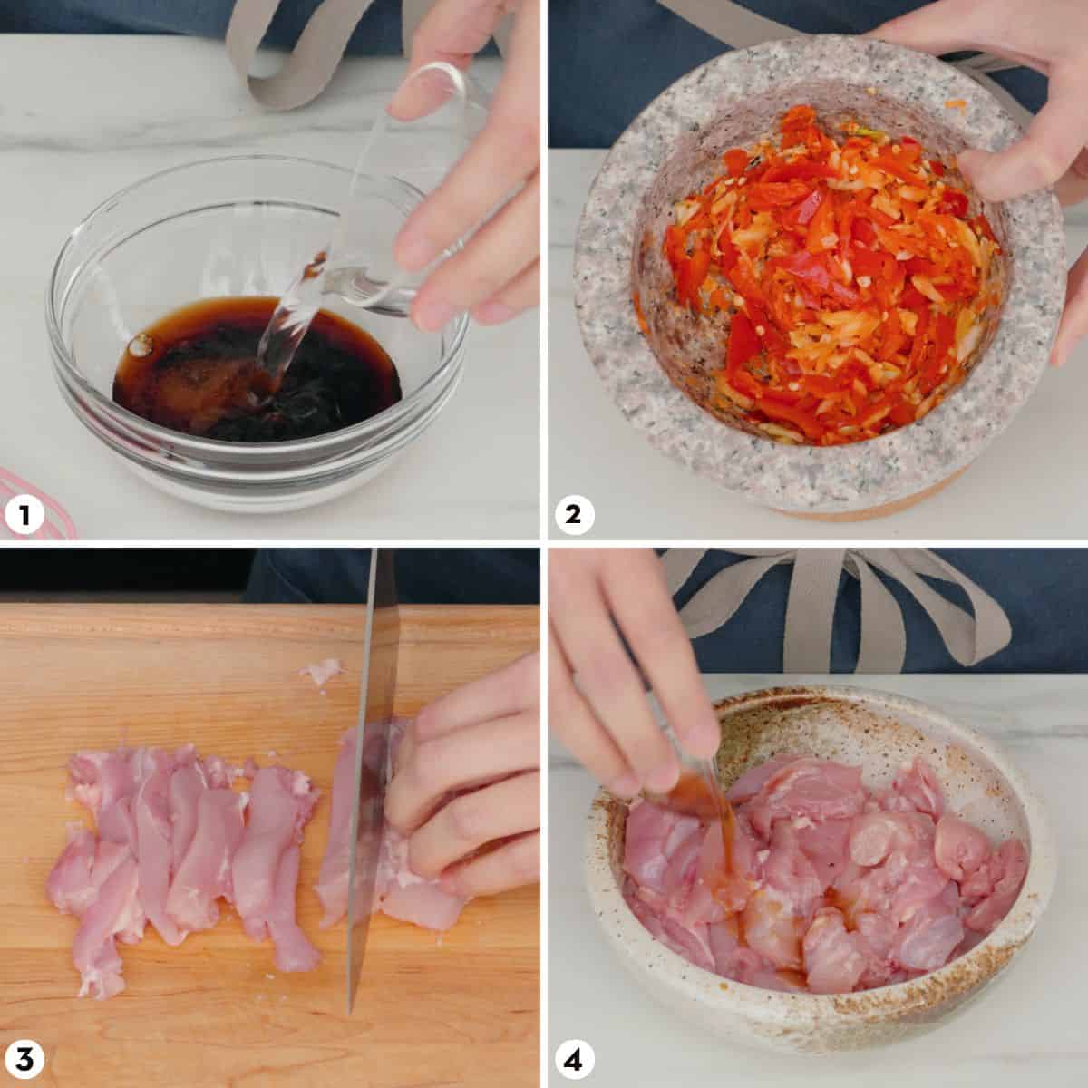 Process shots for making pad kra pao steps 1-4