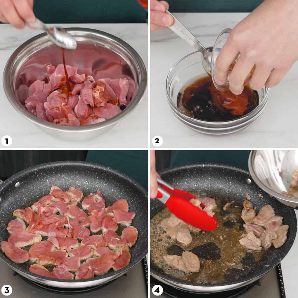 process shots for making sweet and sour pork steps 1-4