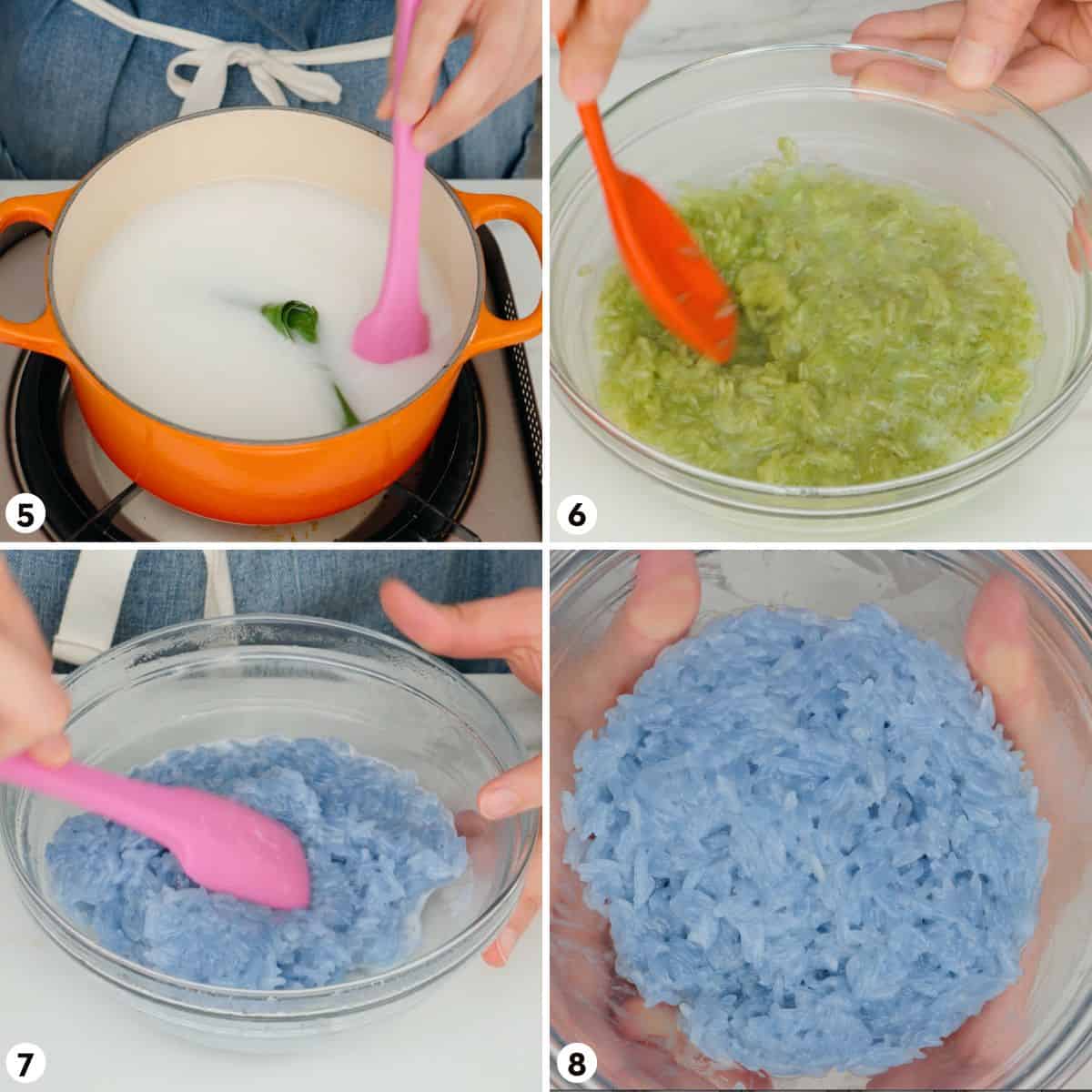 process shots for making mango sticky rice steps 5-8
