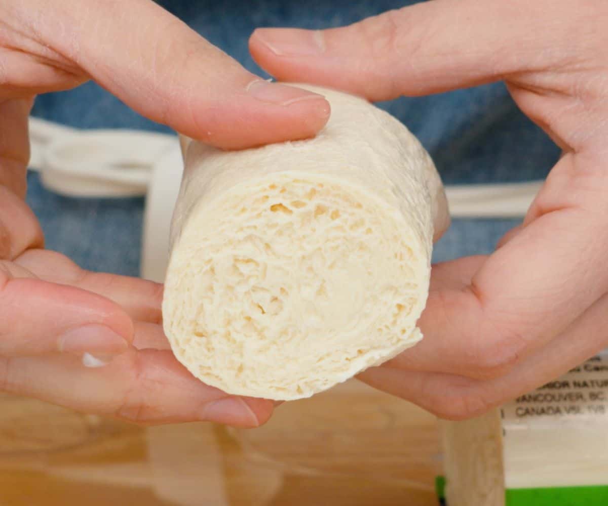 Previously frozen tofu cross section