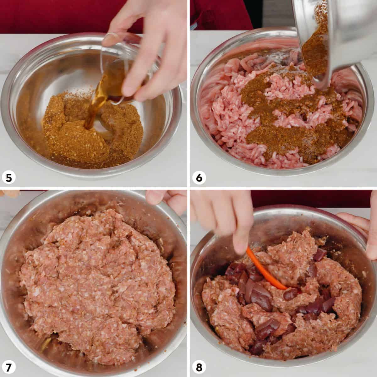 process shots for making laab kua step 5-8
