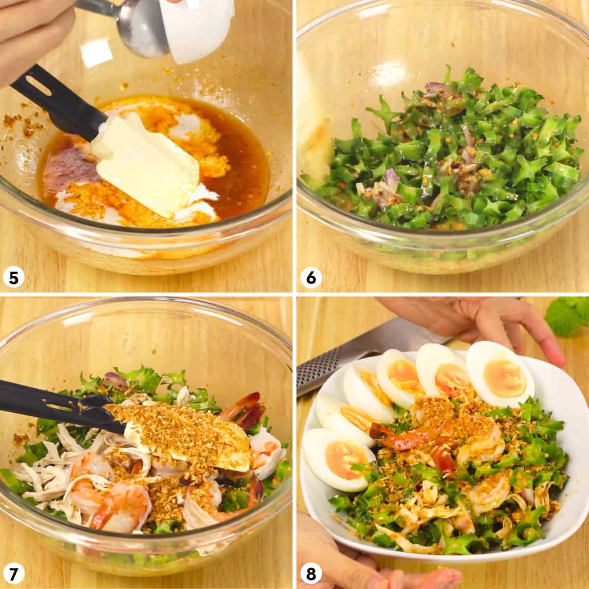 Process shots for making wing bean salad steps 5-8