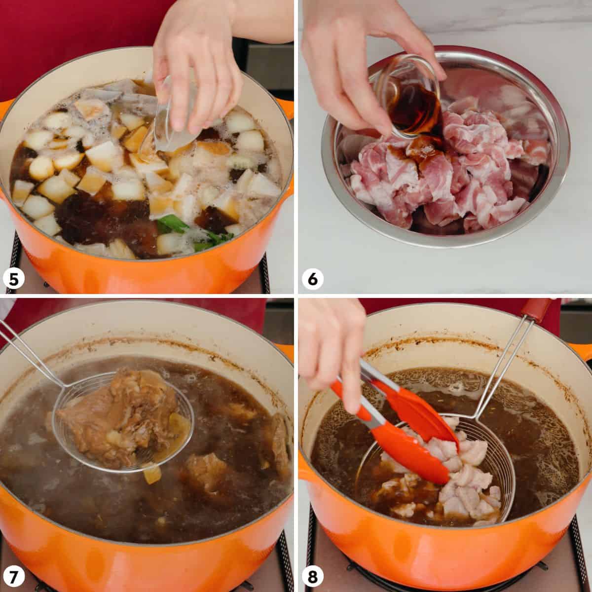 Process shots for making boat noodles steps 5-8.