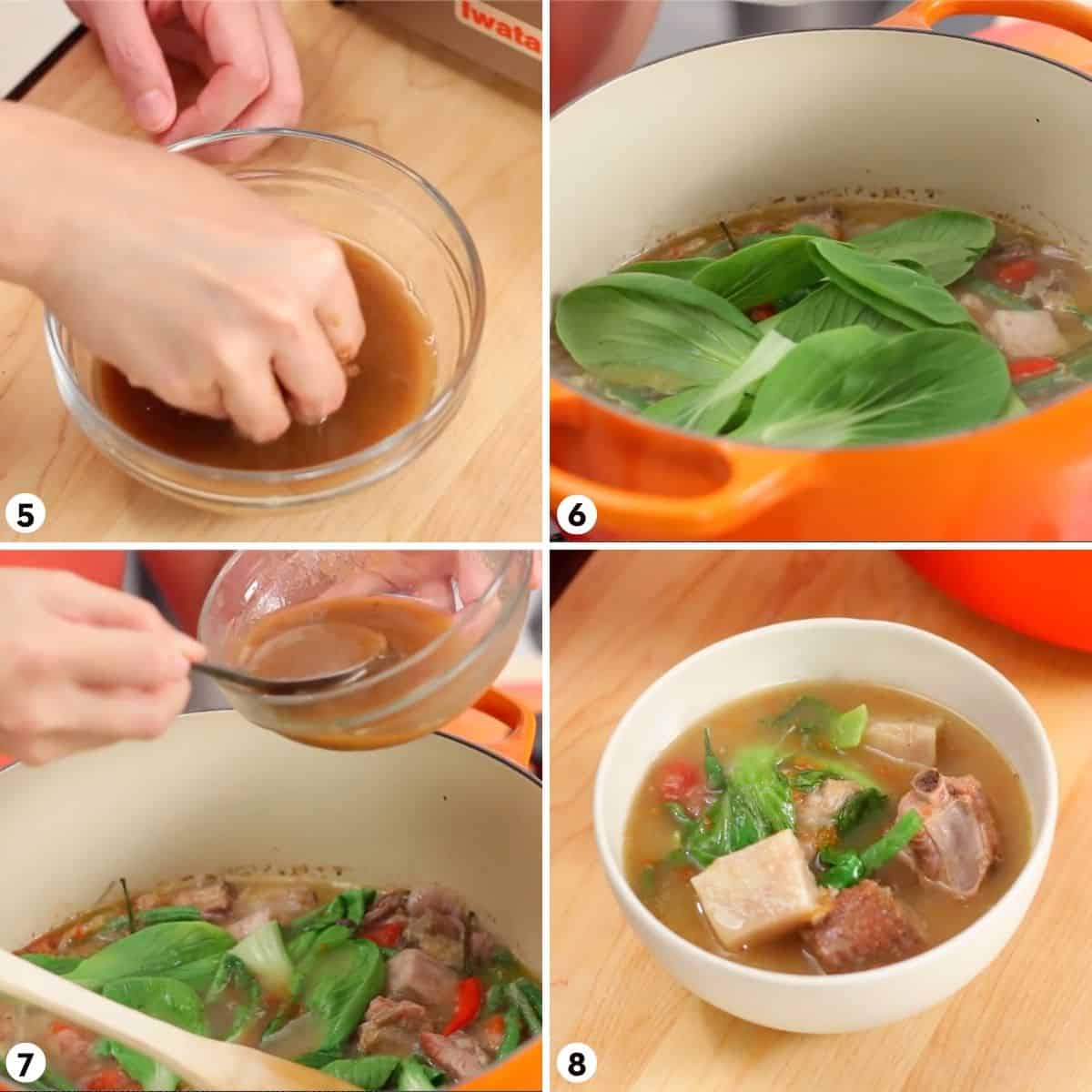 process shots for making sinigang, steps 5-8