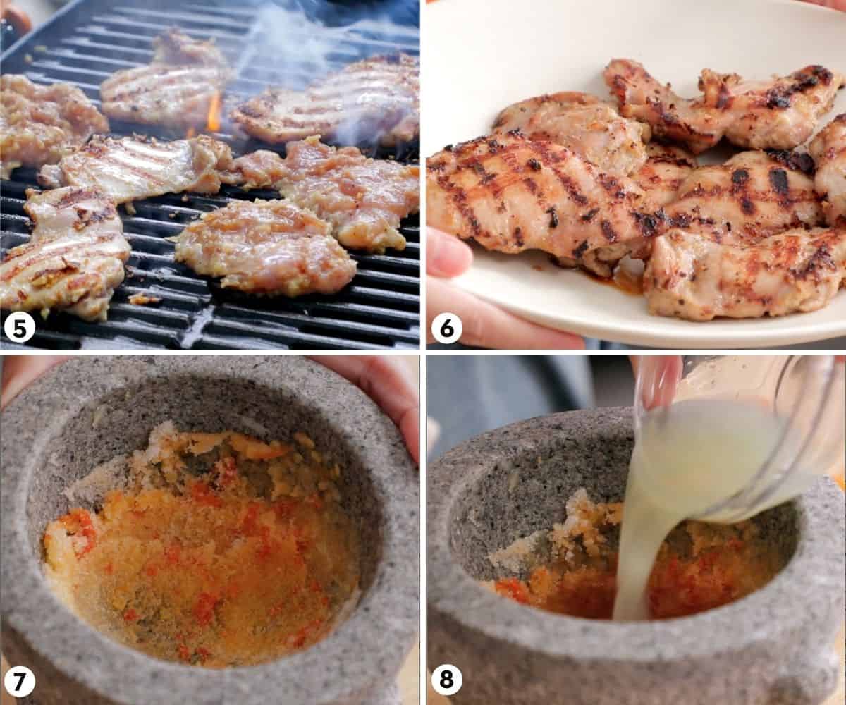 Process shots for how to make lemongrass chicken, steps 5-8