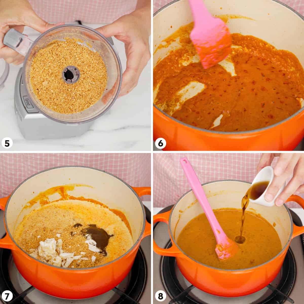 Process shots for making peanut sauce for chicken satay, steps 5-8