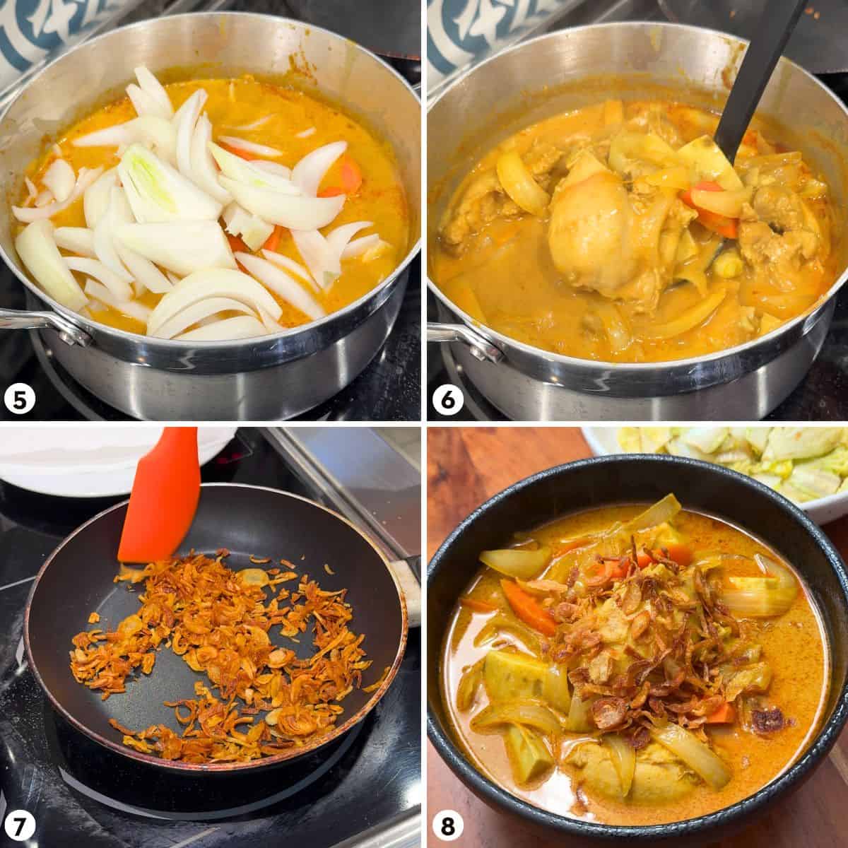 Process shots for how to make yellow curry chicken steps 5-8