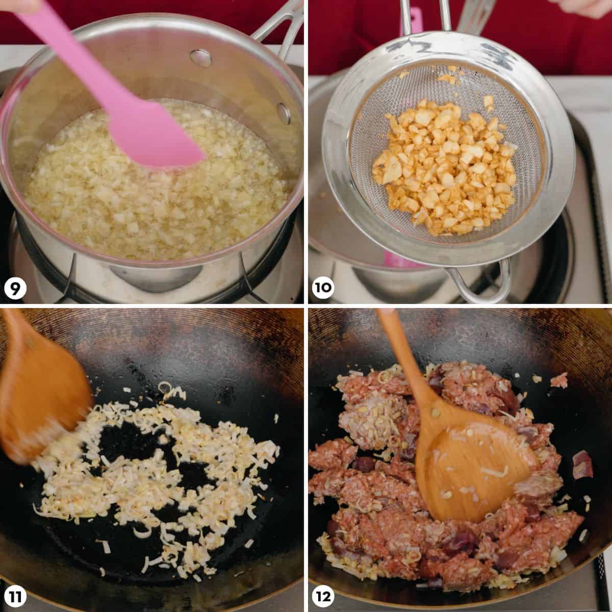 process shots for making laab kua step 9-12