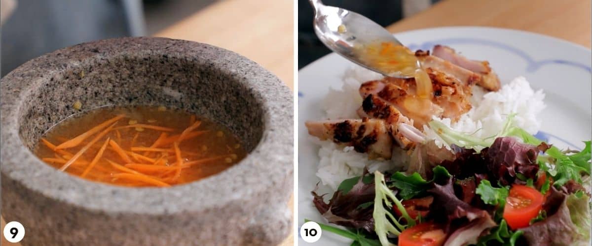 Process shots for how to make lemongrass chicken, steps 9-10