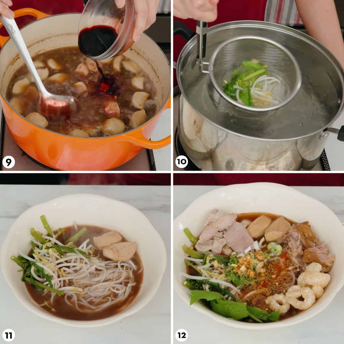Process shots for making boat noodles steps 9-12.