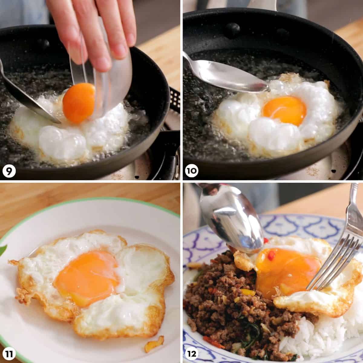 Process shots for making pad kra pao steps 9-12