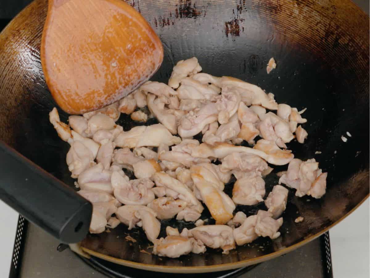 cooked chicken in a wok