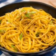 a bowl of garlic noodles