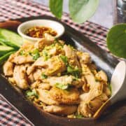 a plate of garlic pepper chicken