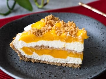 a slice of mango royale on a plate