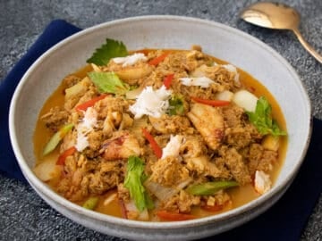 a bowl of Thai crab curry stir fry