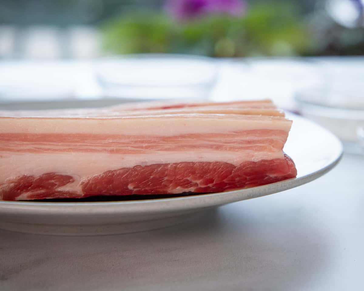 close up of pork belly from the side