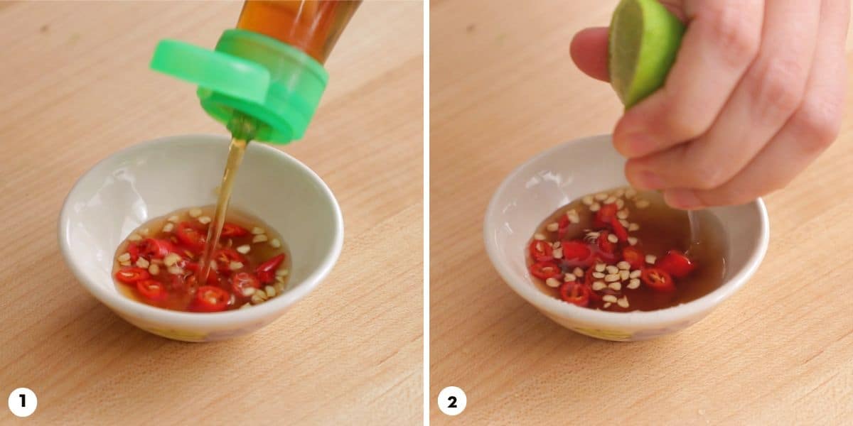 process shots for how to make prik nam pla, steps 1-2