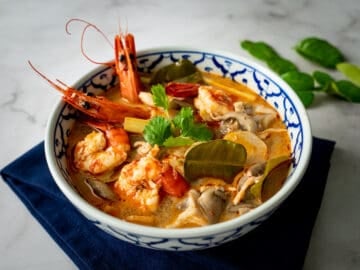 A bowl of tom yum goong soup