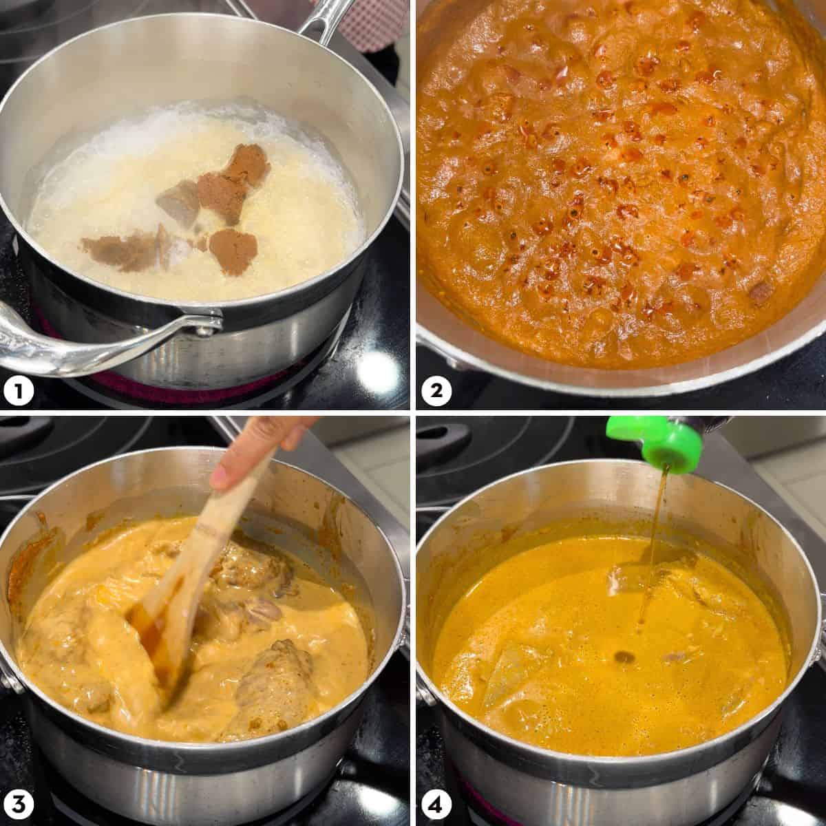 Process shots for how to make yellow curry chicken steps 1-4